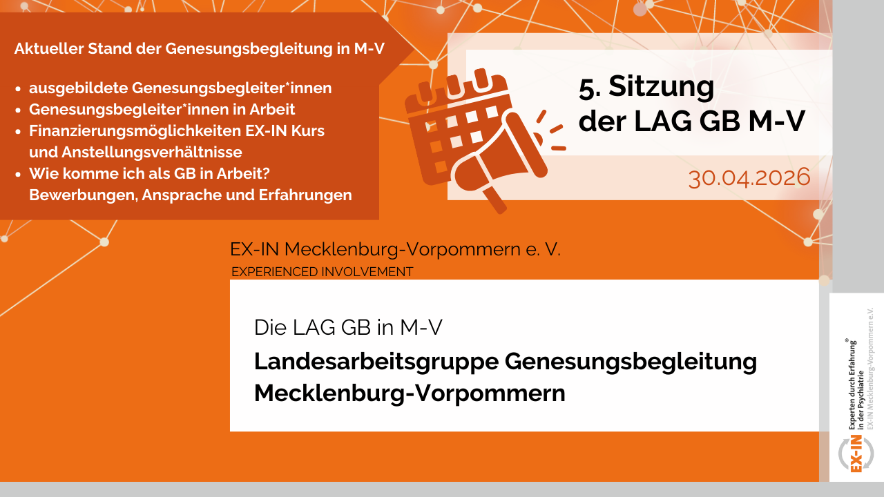 Du betrachtest gerade Einladung zur 5. Landesarbeitsgruppe Genesungsbegleitung in M-V
