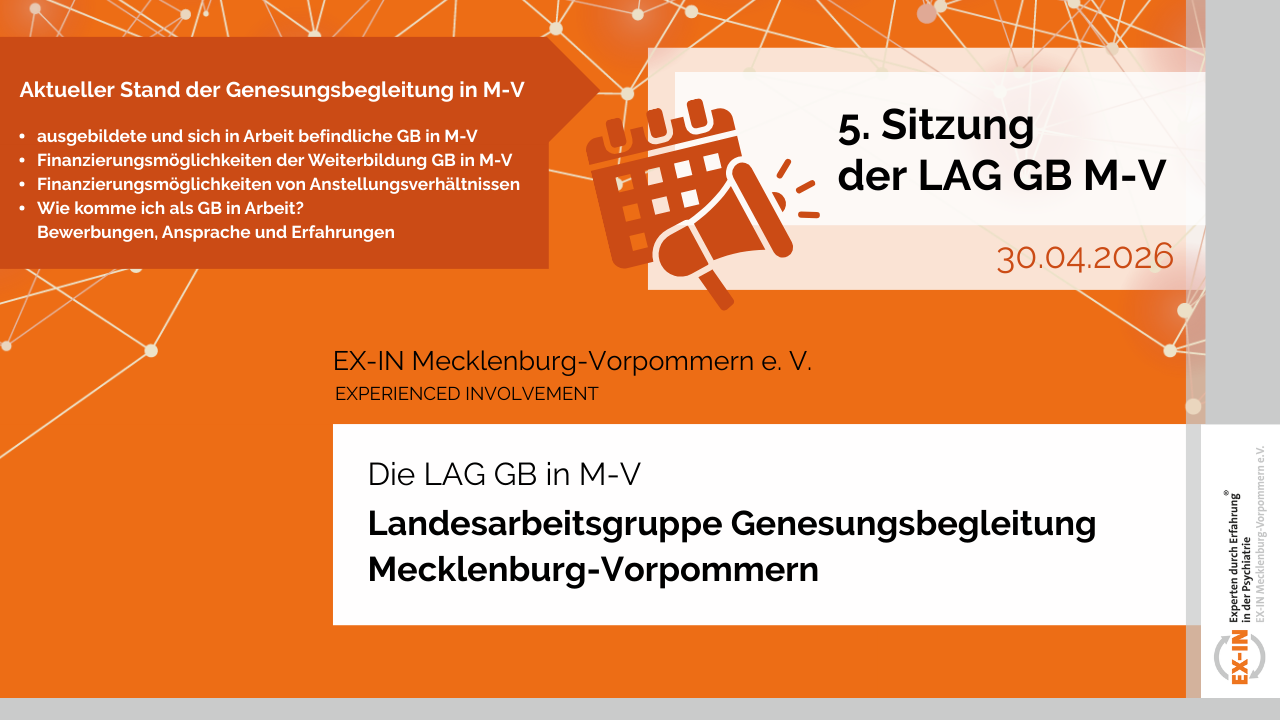 Du betrachtest gerade Einladung zur 5. Landesarbeitsgruppe Genesungsbegleitung in M-V