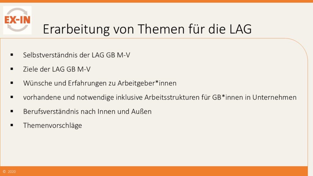8. Erarbeitung von Themen für die LAG GB in M-V